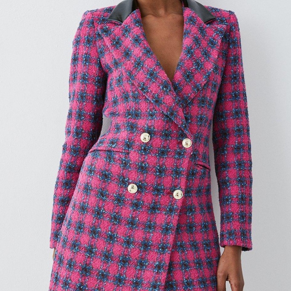 Italian Check Boucle Tailored Tux Mini Dress